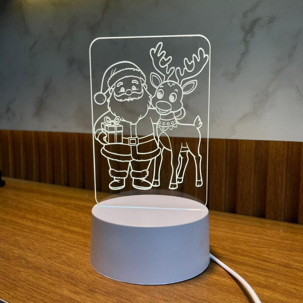🎅 Luminária 3D Papai Noel e Rena – Decoração Natalina com L