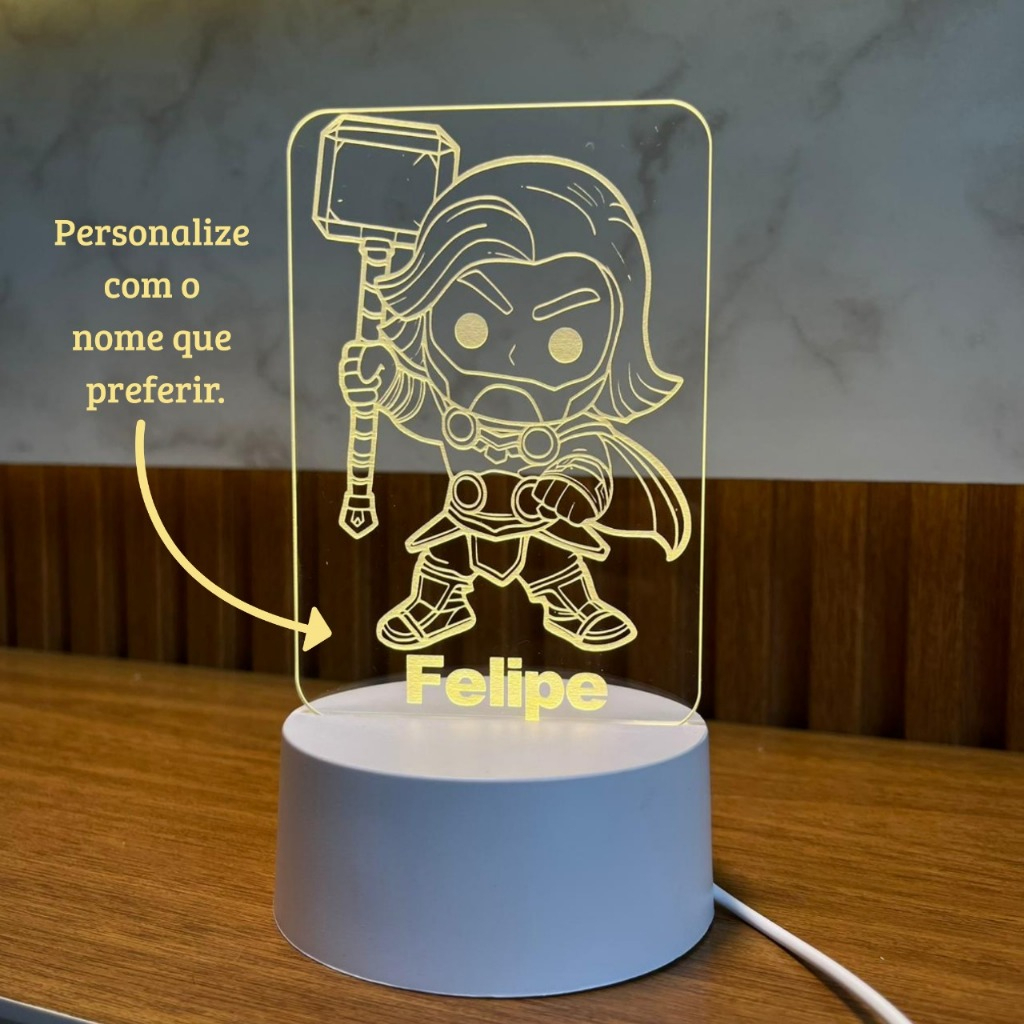 ⚡ Luminária Infantil Herói do Martelo Inspirada em Personage