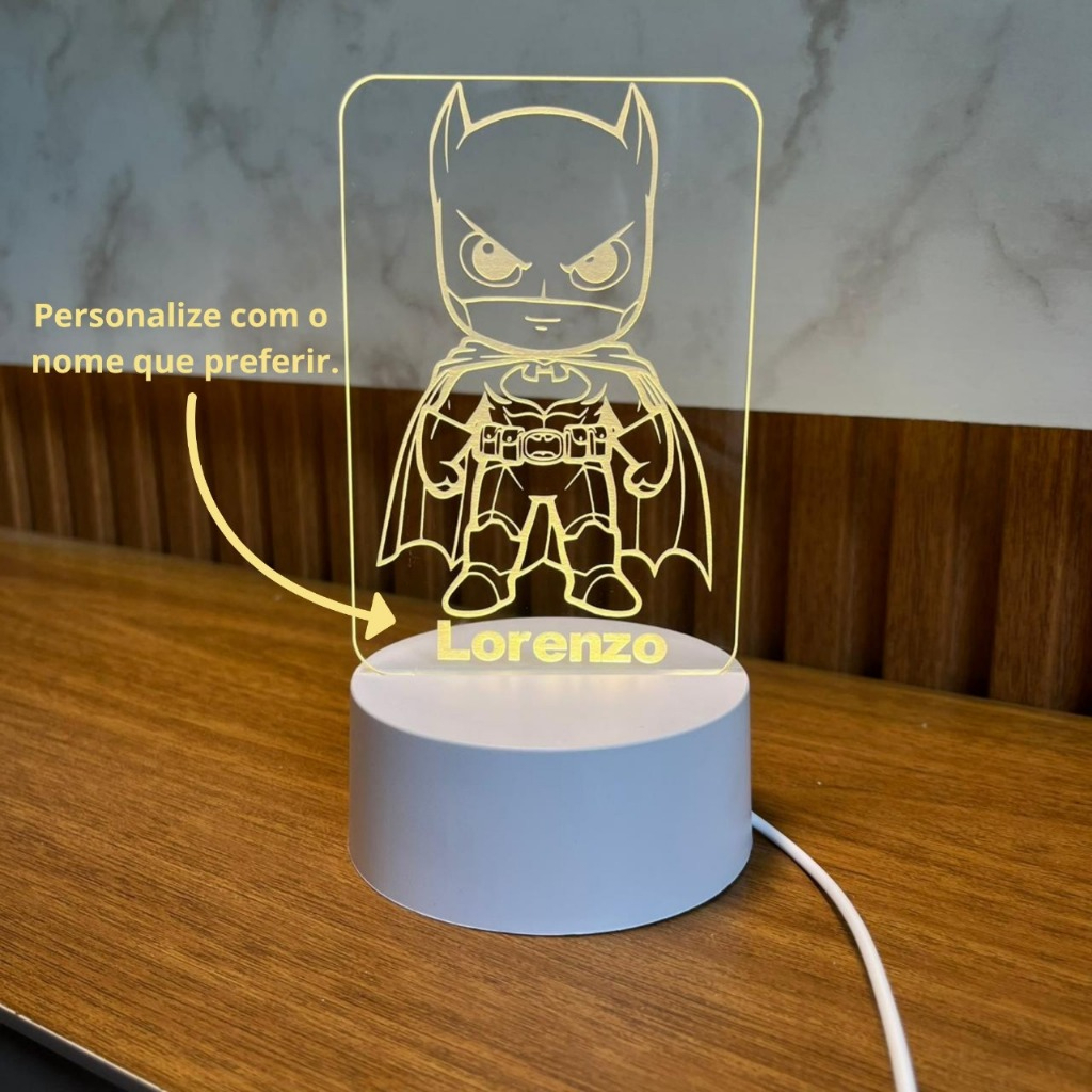 🦇 Luminária Infantil Herói Mascarado Inspirada em Personage