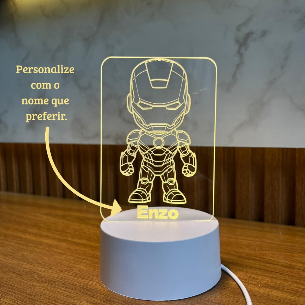 🤖 Luminária Infantil Inspirada no Homem de Ferro – LED USB 