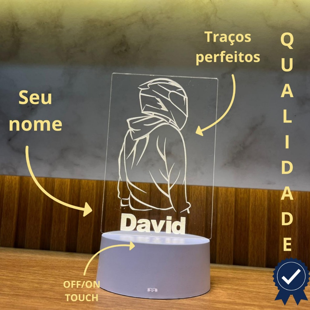 🏍️ LUMINÁRIA LED PERSONALIZADA COM SEU NOME – ESTILO MOTOQU