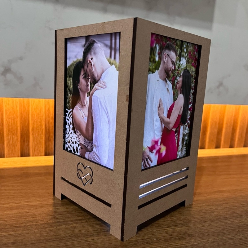Caixa Luminária com Foto • MDF Cru 17x10,5cm •Presente Român