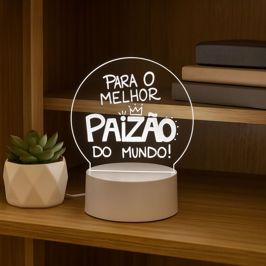 Luminária de Acrílico Personalizada com Base – Presente Dia 