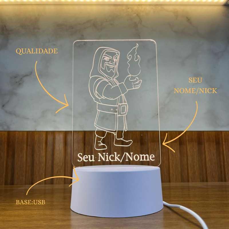 Luminária Gamer Mago Clash Royale & Clans - Personalizada co