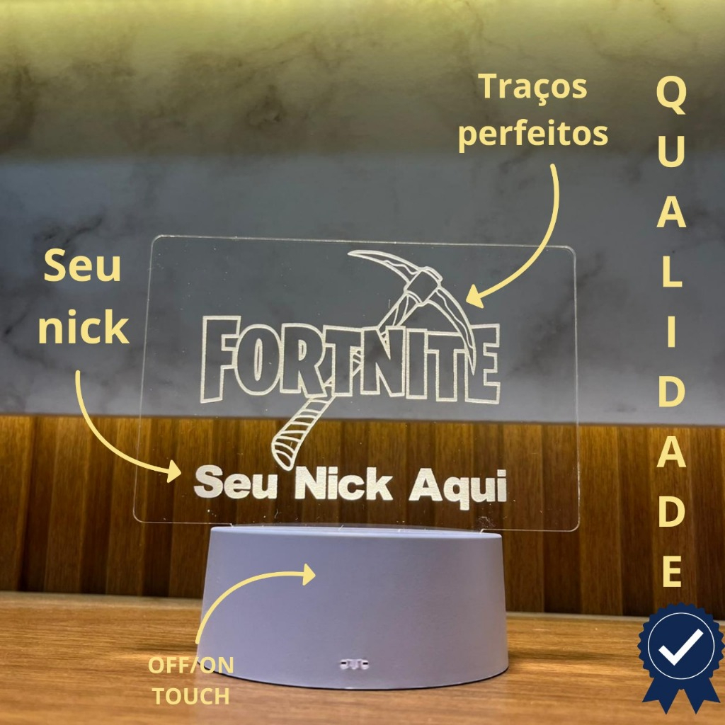 Luminária LED Fortnite com Nick Personalizado | Tema Picaret