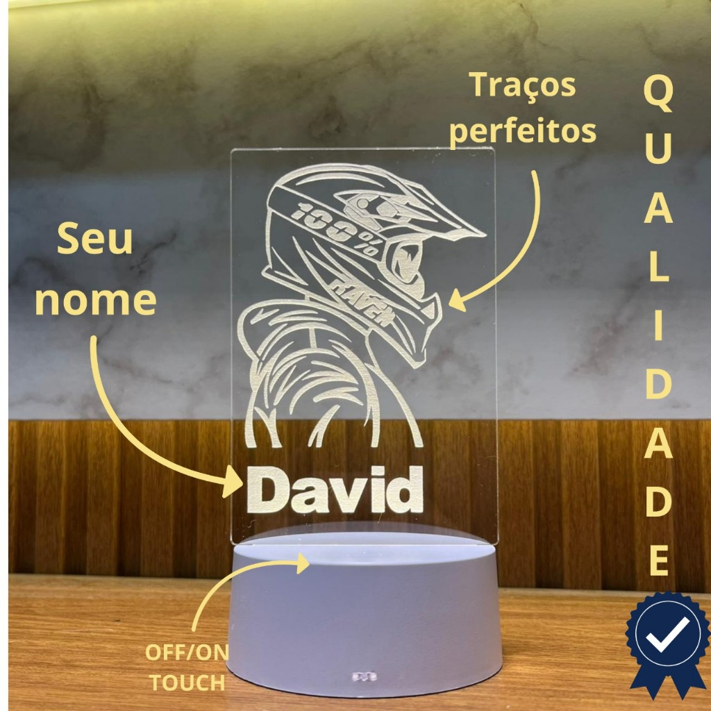 Luminária LED Moto Trilha Personalizada com Nome | Estilo Mo