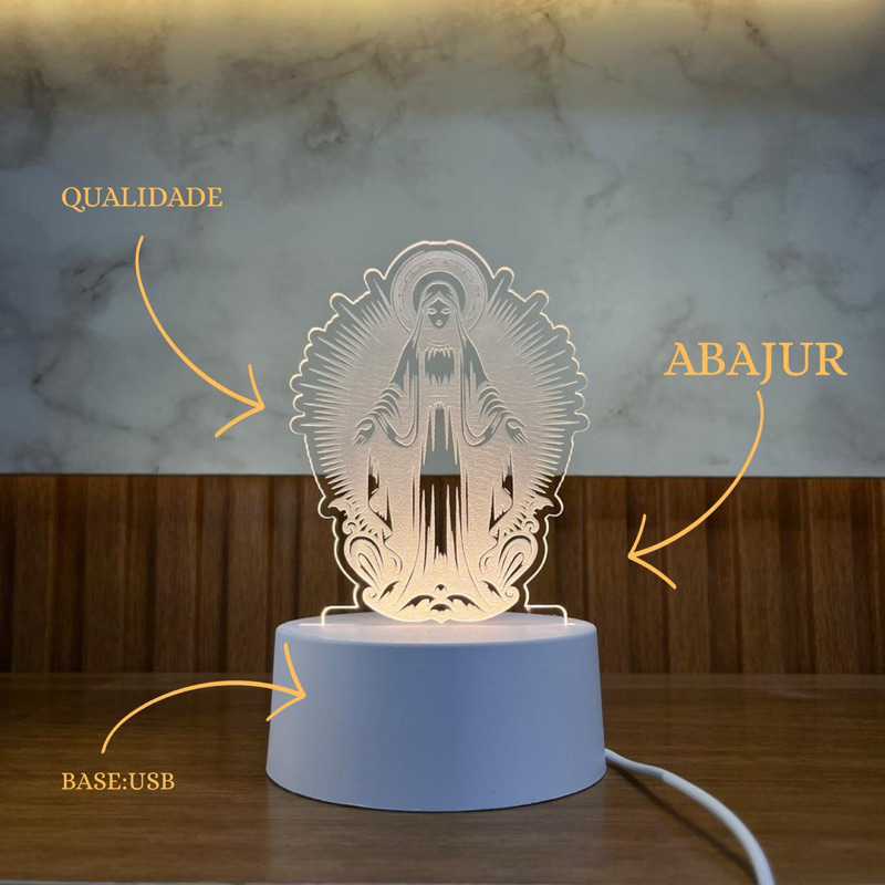 Luminária Nossa Senhora- Abajur LED Religioso para Altar e O