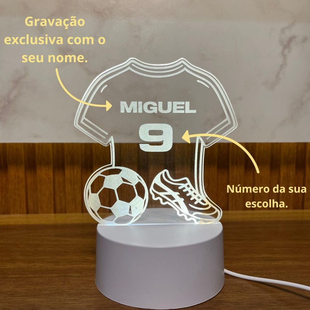 Luminária LED Pai e Filho Futebol Personalizada com Nome e N