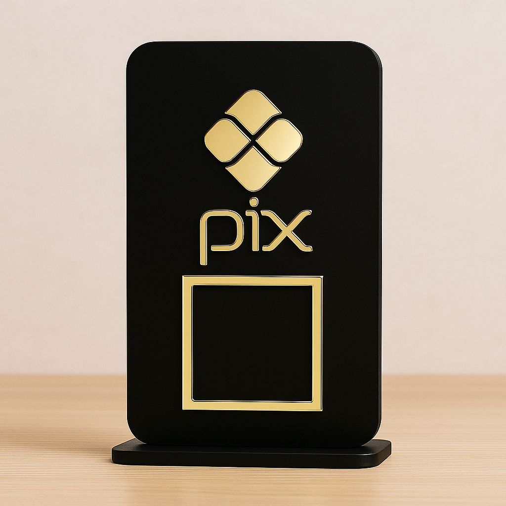 Placa Pix em MDF 3mm com Acrílico Dourado Espelhado | Design